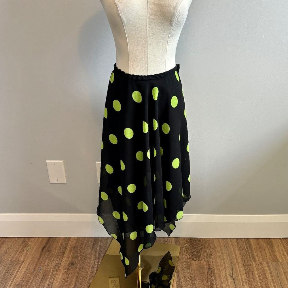 Linda Ludstrom, Women's Black with Green Polka dots, Asymmetrical Skirt, SZ 6